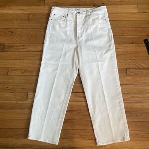 Pistola High Rise Straight Leg Cropped Jeans White Denim 31x24" Button Fly EUC